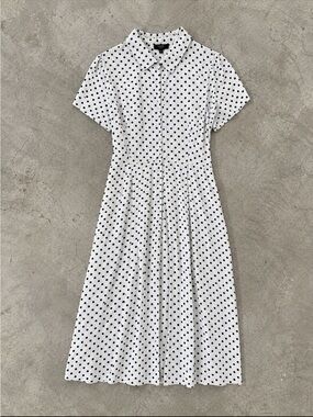 Haver London Polka Dot Linen Blend Maxi Shirt Dress Woman Large Waist Tie Pocket